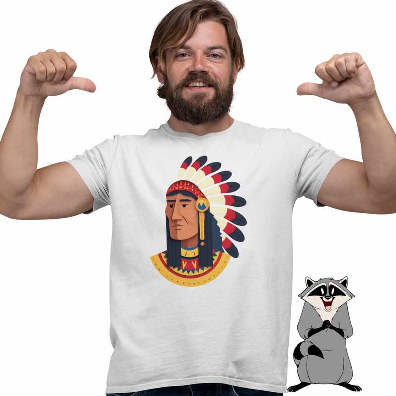 Fashion, accesorii si bijuterii - Barbati - Imbracaminte - Tricouri si bluze barbati - Tricou Barbati Native American Chief Pene, alb, marime 2XL - Infinity.ro