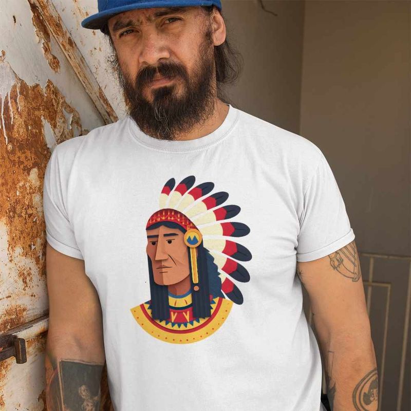 Fashion, accesorii si bijuterii - Barbati - Imbracaminte - Tricouri si bluze barbati - Tricou Barbati Native American Chief Pene, alb, marime 2XL - Infinity.ro