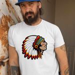 Fashion, accesorii si bijuterii - Barbati - Imbracaminte - Tricouri si bluze barbati - Tricou Barbati Indian Native American, alb, marime M - Infinity.ro