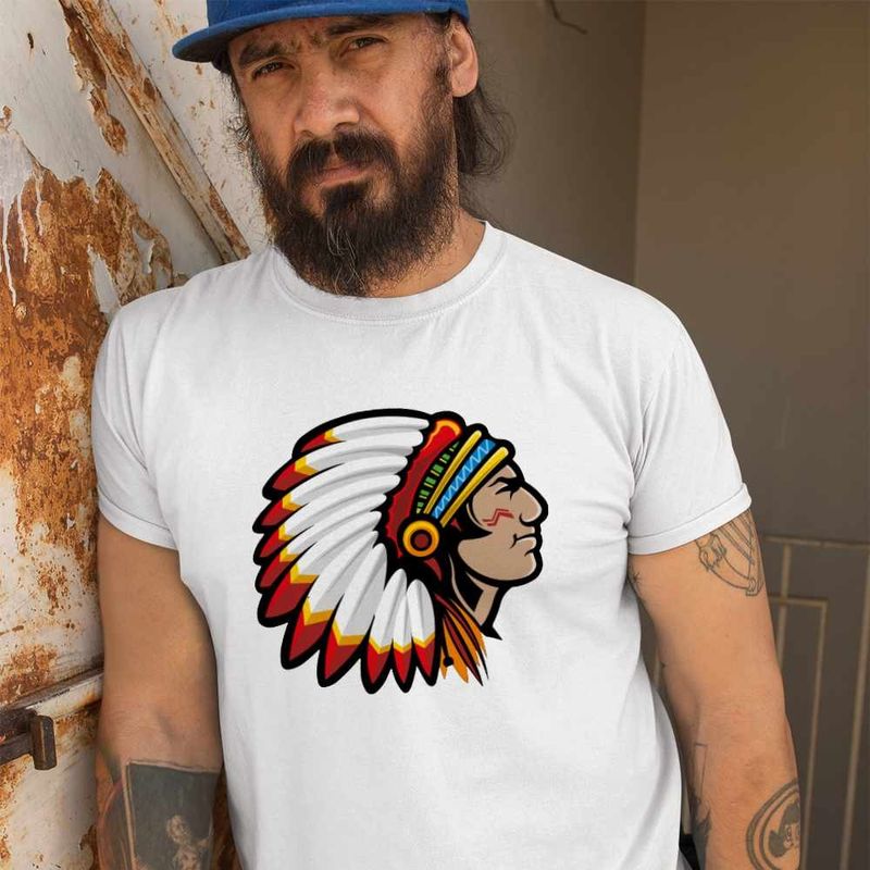 Fashion, accesorii si bijuterii - Barbati - Imbracaminte - Tricouri si bluze barbati - Tricou Barbati Indian Native American, alb, marime M - Infinity.ro