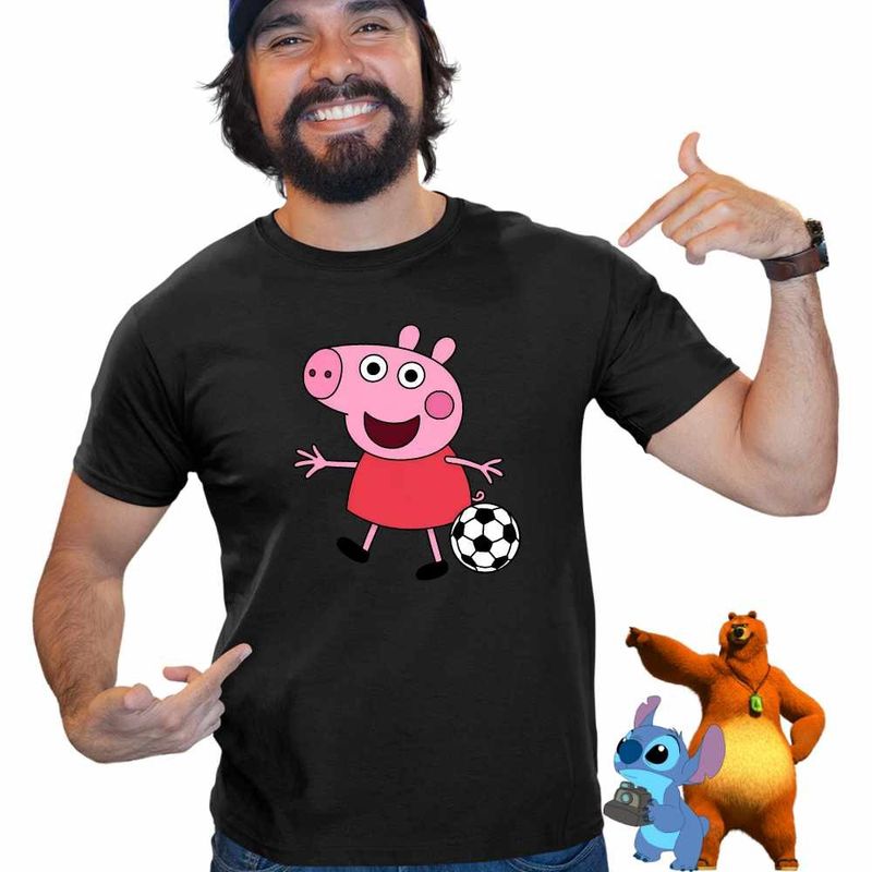 Fashion, accesorii si bijuterii - Barbati - Imbracaminte - Tricouri si bluze barbati - Tricou Barbati Purcelusa Peppa Fotbal, negru, marime L - Infinity.ro