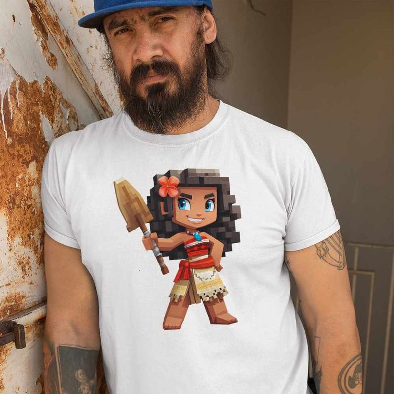 Fashion, accesorii si bijuterii - Barbati - Imbracaminte - Tricouri si bluze barbati - Tricou Barbati Moana Vaiana Minecraft Roblox, alb, marime M - Infinity.ro