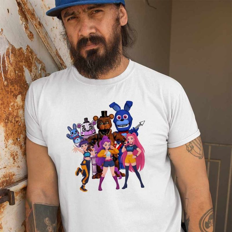 Fashion, accesorii si bijuterii - Barbati - Imbracaminte - Tricouri si bluze barbati - Tricou Barbati Fnaf Huntrix K-pop Demon Hunters Five Nights at Freddy Horror Halloween, alb, marime L - Infinity.ro