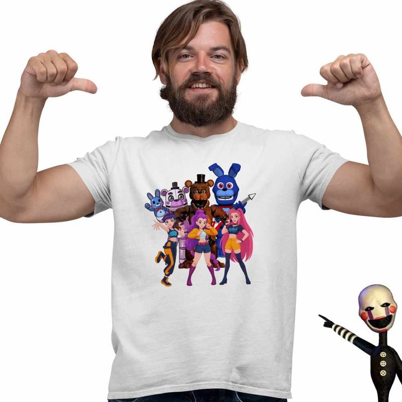 Fashion, accesorii si bijuterii - Barbati - Imbracaminte - Tricouri si bluze barbati - Tricou Barbati Fnaf Huntrix K-pop Demon Hunters Five Nights at Freddy Horror Halloween, alb, marime L - Infinity.ro