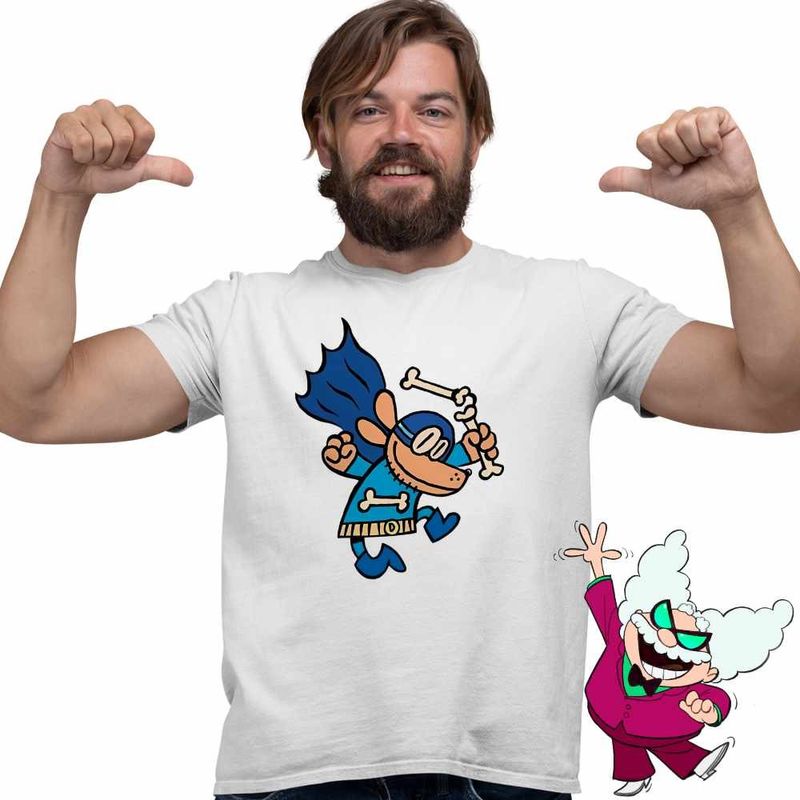Fashion, accesorii si bijuterii - Barbati - Imbracaminte - Tricouri si bluze barbati - Tricou Barbati Captain Underpants Dog Man Cat Kid Capitanul Chilot Ninja, alb, marime L - Infinity.ro
