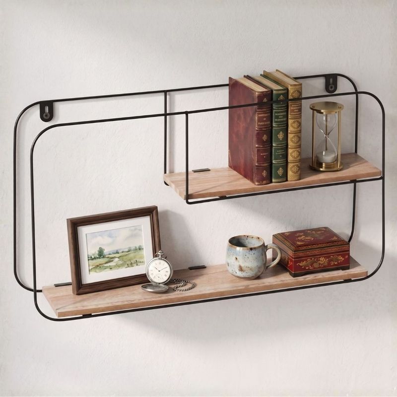 Casa si Gradina - Mobilier - Biblioteci si rafturi - Rafturi - Etajera metalica de perete cu 2 polite MDF, 52X10.5X29 cm - Infinity.ro