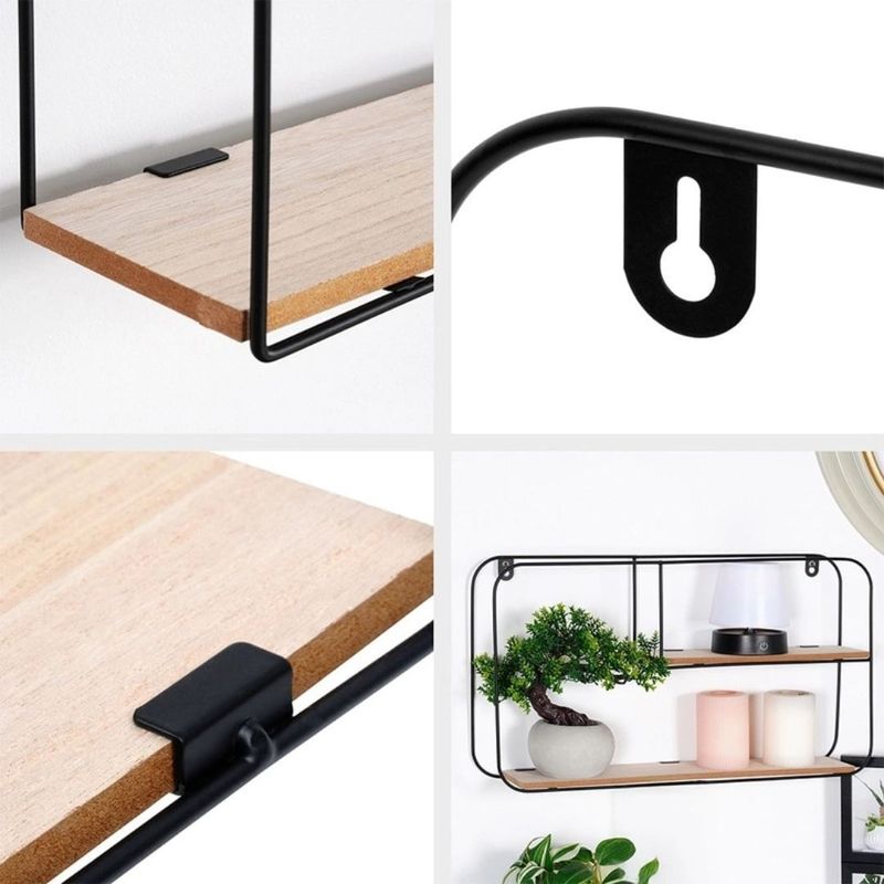 Casa si Gradina - Mobilier - Biblioteci si rafturi - Rafturi - Etajera metalica de perete cu 2 polite MDF, 52X10.5X29 cm - Infinity.ro