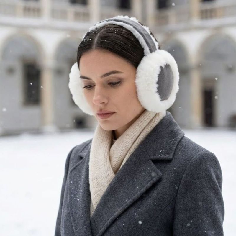 Fashion, accesorii si bijuterii - Femei - Accesorii femei - Alte accesorii femei - Casti pufoase pentru urechi, Antonio, cu aspect de piele intoarsa, culoarea gri, one size - Infinity.ro