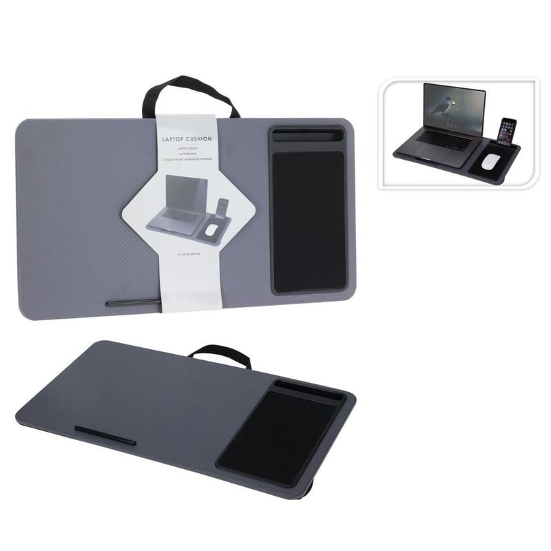 Laptop, Telefoane si Tablete - Laptopuri si accesorii - Accesorii Laptop - Standuri/Coolere notebook - Masuta portabila pentru laptop, cu pernuta si mousepad, gri, 57.5x30.5x4 cm - Infinity.ro