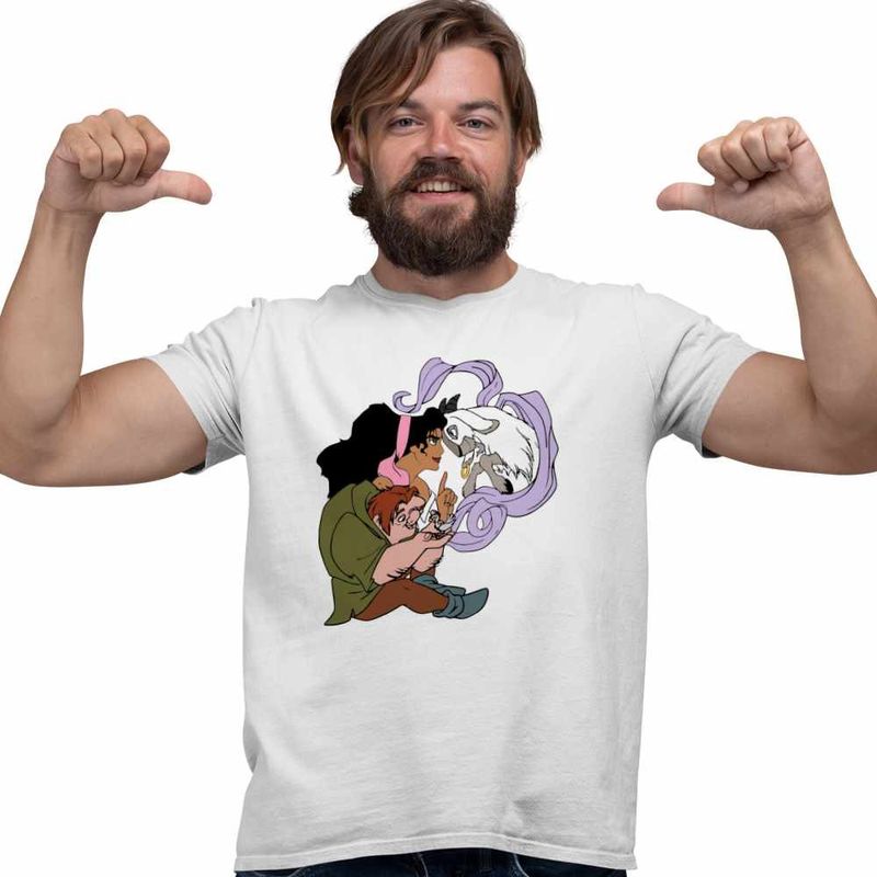 Fashion, accesorii si bijuterii - Barbati - Imbracaminte - Tricouri si bluze barbati - Tricou Barbati Cocosatul de la Notre-Dame Quasimodo Esmeralda Djali, alb, marime 3XL - Infinity.ro