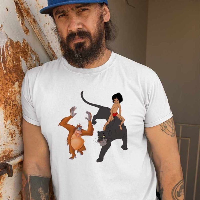 Fashion, accesorii si bijuterii - Barbati - Imbracaminte - Tricouri si bluze barbati - Tricou Barbati Cartea Junglei Bagheera Mowgli King Louie, alb, marime XL - Infinity.ro