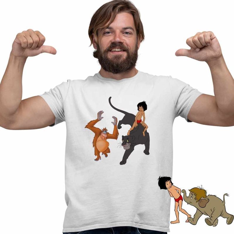 Fashion, accesorii si bijuterii - Barbati - Imbracaminte - Tricouri si bluze barbati - Tricou Barbati Cartea Junglei Bagheera Mowgli King Louie, alb, marime XL - Infinity.ro