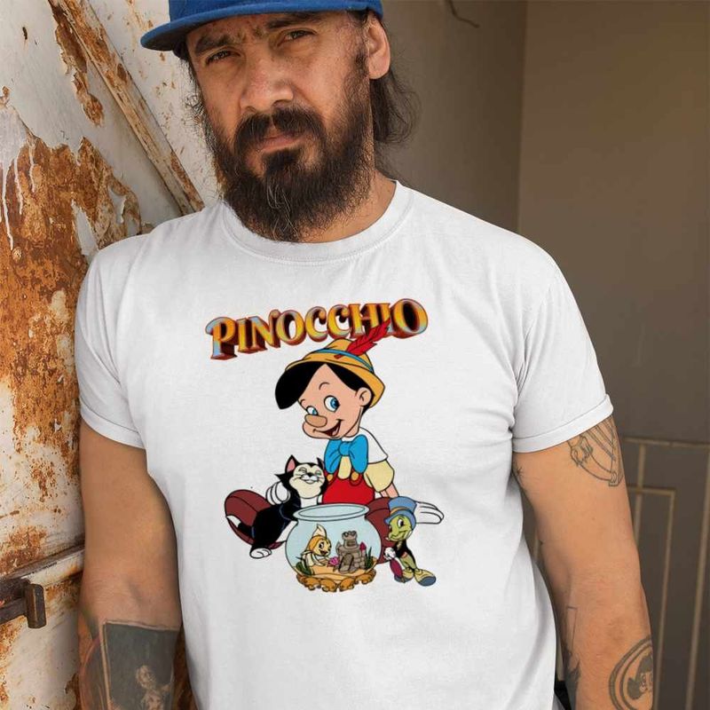 Fashion, accesorii si bijuterii - Barbati - Imbracaminte - Tricouri si bluze barbati - Tricou Barbati Pinocchio Jiminy Figaro Cleo, alb, marime M - Infinity.ro