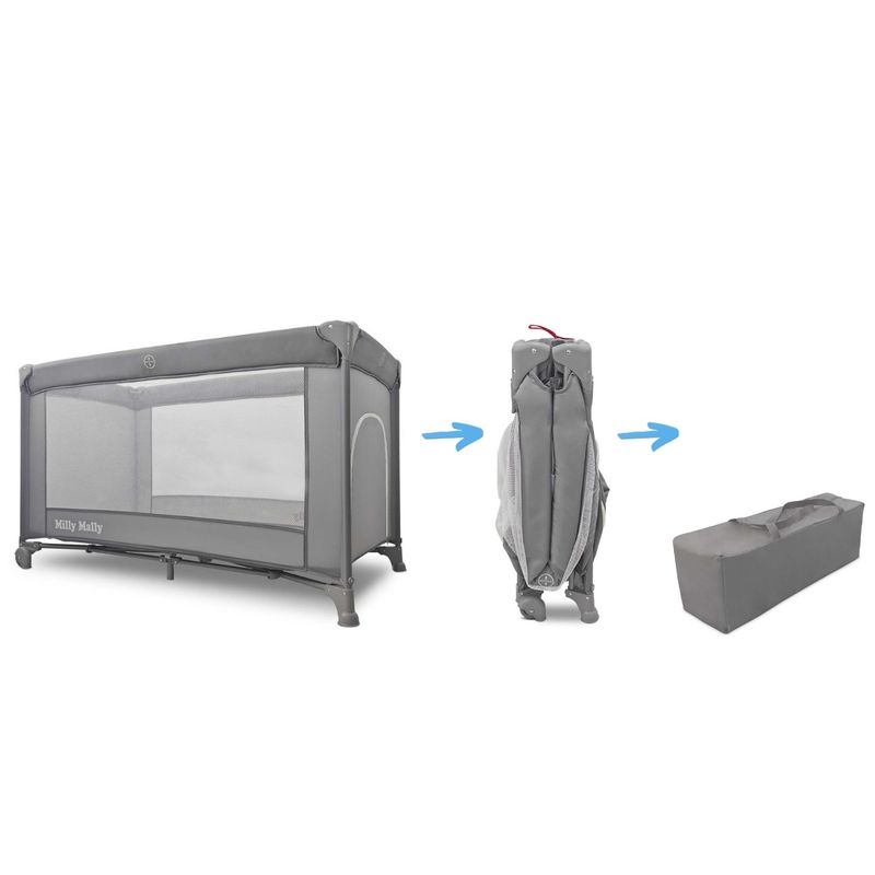 Casa si Gradina - Mobilier - Mobilier copii - Patuturi copii - Patut Pliabil de Calatorie Milly Mally Mirage, Nivel Reglabil, Roti si Geanta Transport, Grey - Infinity.ro