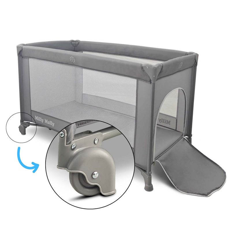 Casa si Gradina - Mobilier - Mobilier copii - Patuturi copii - Patut Pliabil de Calatorie Milly Mally Mirage, Nivel Reglabil, Roti si Geanta Transport, Grey - Infinity.ro