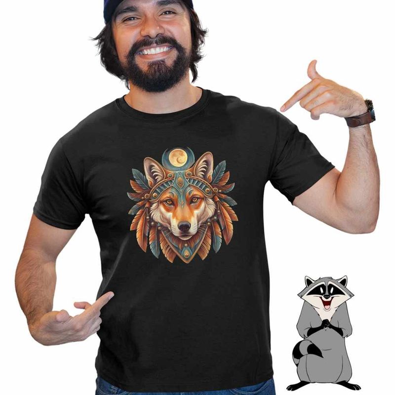 Fashion, accesorii si bijuterii - Barbati - Imbracaminte - Tricouri si bluze barbati - Tricou Barbati Lup Mistic Native American, negru, marime L - Infinity.ro