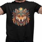 Fashion, accesorii si bijuterii - Barbati - Imbracaminte - Tricouri si bluze barbati - Tricou Barbati Lup Mistic Native American, negru, marime L - Infinity.ro