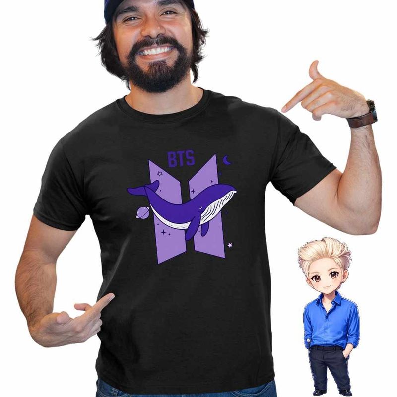 Fashion, accesorii si bijuterii - Barbati - Imbracaminte - Tricouri si bluze barbati - Tricou Barbati Kpop BTS Universe Whale, negru, marime L - Infinity.ro