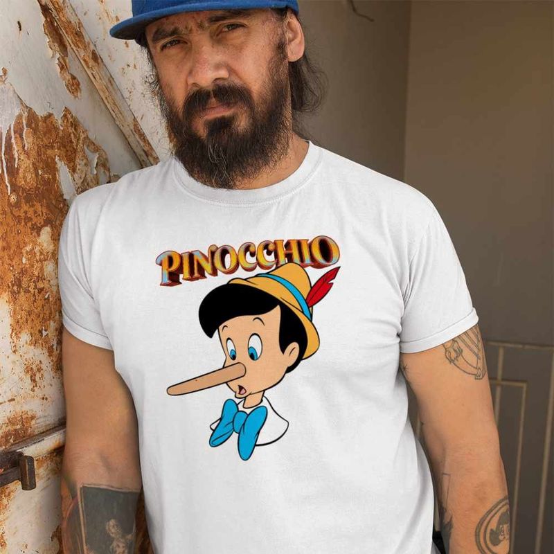 Fashion, accesorii si bijuterii - Barbati - Imbracaminte - Tricouri si bluze barbati - Tricou Barbati Pinocchio Nas Lung, alb, marime S - Infinity.ro