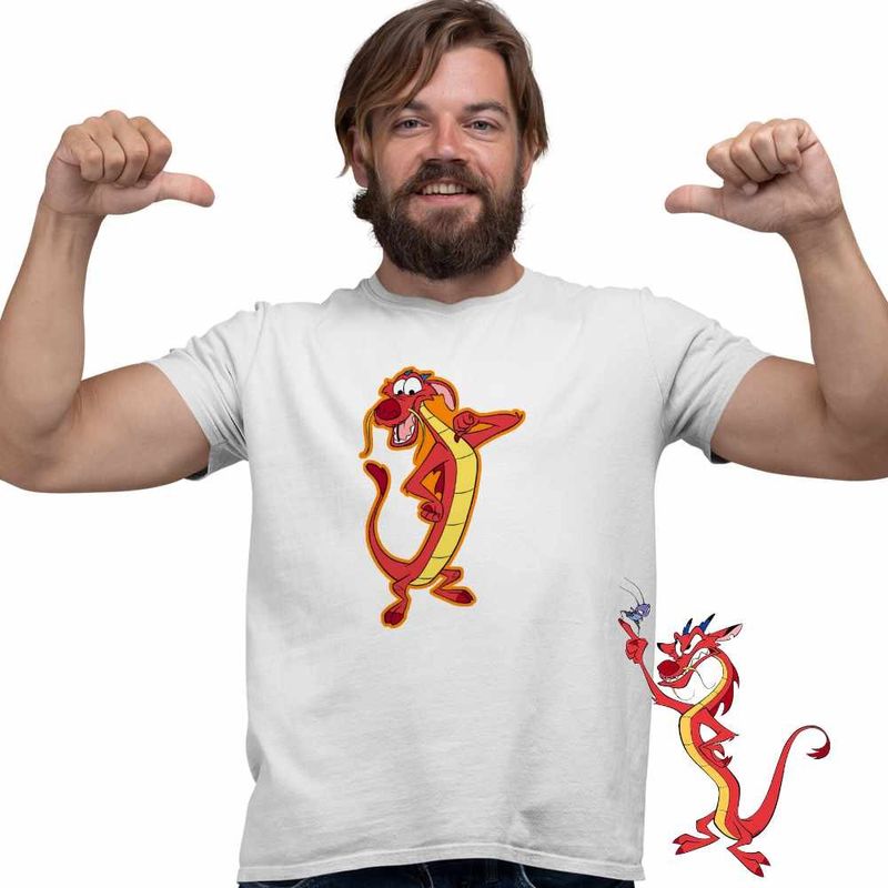 Fashion, accesorii si bijuterii - Barbati - Imbracaminte - Tricouri si bluze barbati - Tricou Barbati Mulan Mushu Dragon, alb, marime 3XL - Infinity.ro