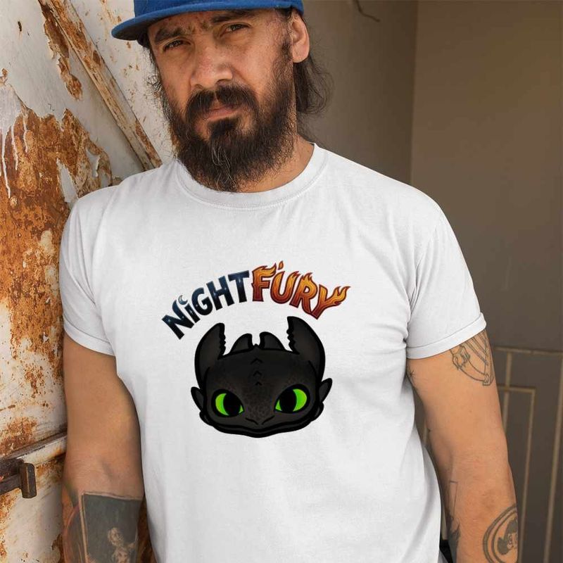 Fashion, accesorii si bijuterii - Barbati - Imbracaminte - Tricouri si bluze barbati - Tricou Barbati Night Fury How to train your dragon, alb, marime 2XL - Infinity.ro