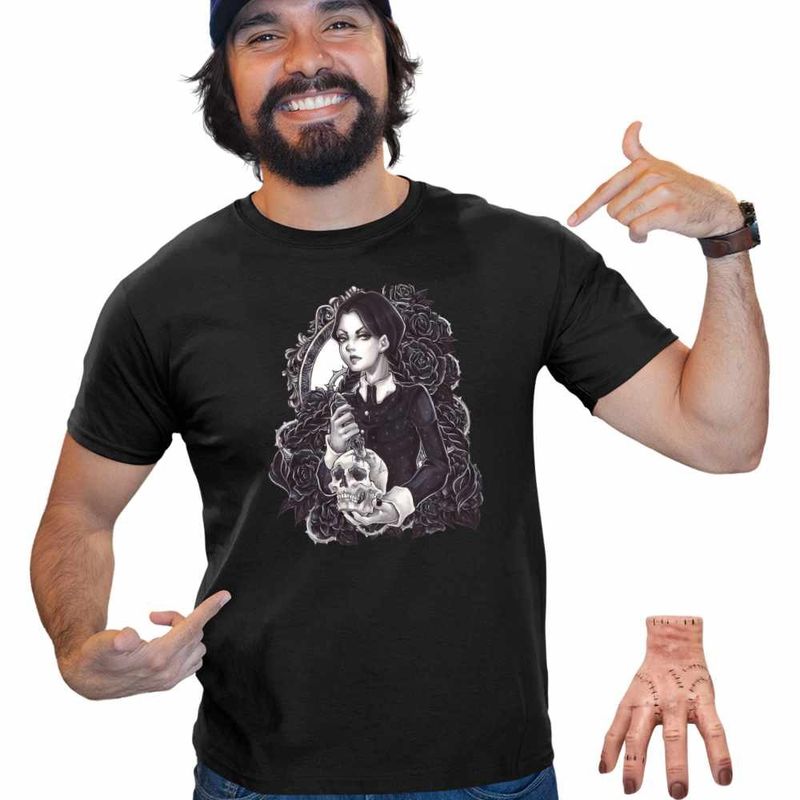 Fashion, accesorii si bijuterii - Barbati - Imbracaminte - Tricouri si bluze barbati - Tricou Barbati Familia Addams Wednesday Craniu Cutit Shakespeare Horror, negru, marime M - Infinity.ro