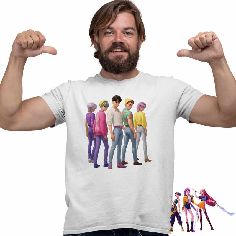 Fashion, accesorii si bijuterii - Barbati - Imbracaminte - Tricouri si bluze barbati - Tricou Barbati Huntrix Saja Boys Kpop Trupa, alb, marime L - Infinity.ro