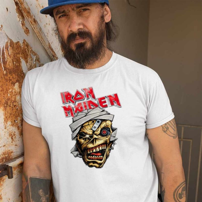 Fashion, accesorii si bijuterii - Barbati - Imbracaminte - Tricouri si bluze barbati - Tricou Barbati Iron Maiden Mummy Heavy Metal, alb, marime S - Infinity.ro