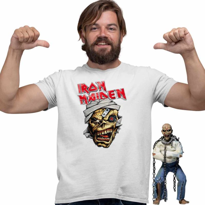 Fashion, accesorii si bijuterii - Barbati - Imbracaminte - Tricouri si bluze barbati - Tricou Barbati Iron Maiden Mummy Heavy Metal, alb, marime S - Infinity.ro