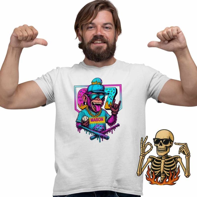 Fashion, accesorii si bijuterii - Barbati - Imbracaminte - Tricouri si bluze barbati - Tricou Barbati Six Seven Baseball Monkey 67 Meme, alb, marime S - Infinity.ro
