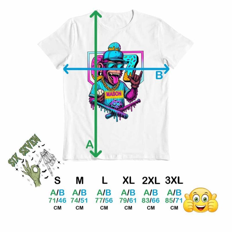 Fashion, accesorii si bijuterii - Barbati - Imbracaminte - Tricouri si bluze barbati - Tricou Barbati Six Seven Baseball Monkey 67 Meme, alb, marime S - Infinity.ro