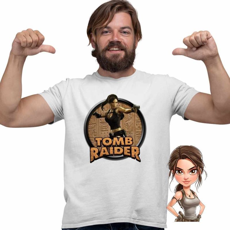 Fashion, accesorii si bijuterii - Barbati - Imbracaminte - Tricouri si bluze barbati - Tricou Barbati Tomb Raider Arheolog Egipt Lara Croft Soldat, alb, marime M - Infinity.ro