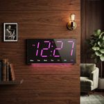Casa si Gradina - Decoratiuni - Ceasuri - Ceas digital LED de perete si birou carcasa neagra lumina violet afisaj ora data temperatura dubla alarma lumina veghe - Infinity.ro