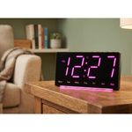 Casa si Gradina - Decoratiuni - Ceasuri - Ceas digital LED de perete si birou carcasa neagra lumina violet afisaj ora data temperatura dubla alarma lumina veghe - Infinity.ro