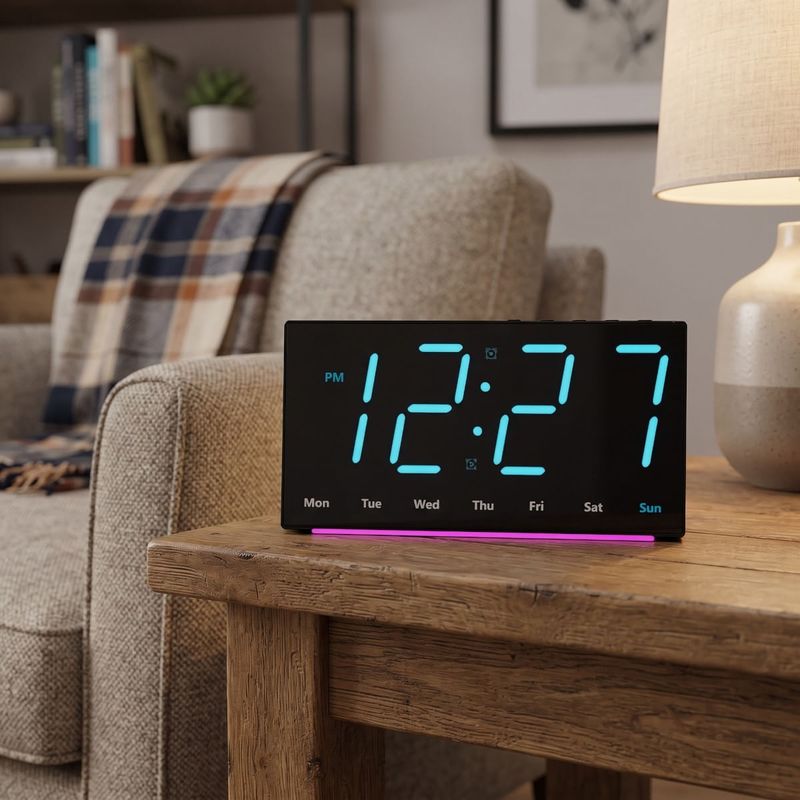 Casa si Gradina - Decoratiuni - Ceasuri - Ceas digital LED de perete si birou carcasa neagra lumina albastra afisaj ora data temperatura dubla alarma lumina veghe - Infinity.ro