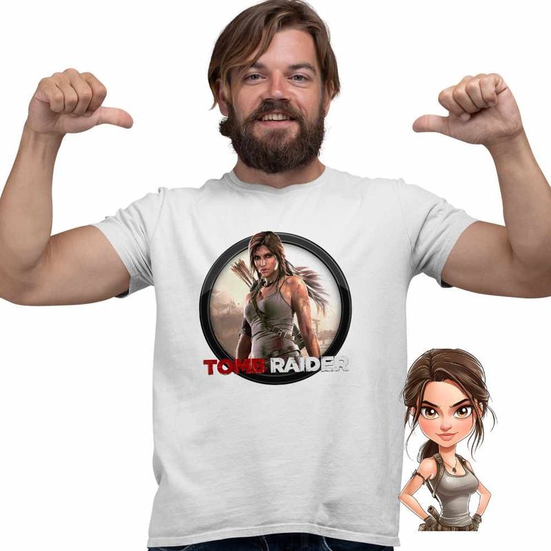 Fashion, accesorii si bijuterii - Barbati - Imbracaminte - Tricouri si bluze barbati - Tricou Barbati Tomb Raider Lara Croft Razboi Camuflaj, alb, marime S - Infinity.ro