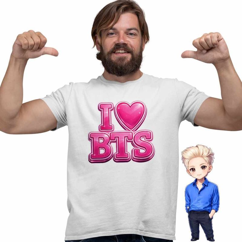 Fashion, accesorii si bijuterii - Barbati - Imbracaminte - Tricouri si bluze barbati - Tricou Barbati I Love BTS Bangtan K-Pop, alb, marime XL - Infinity.ro