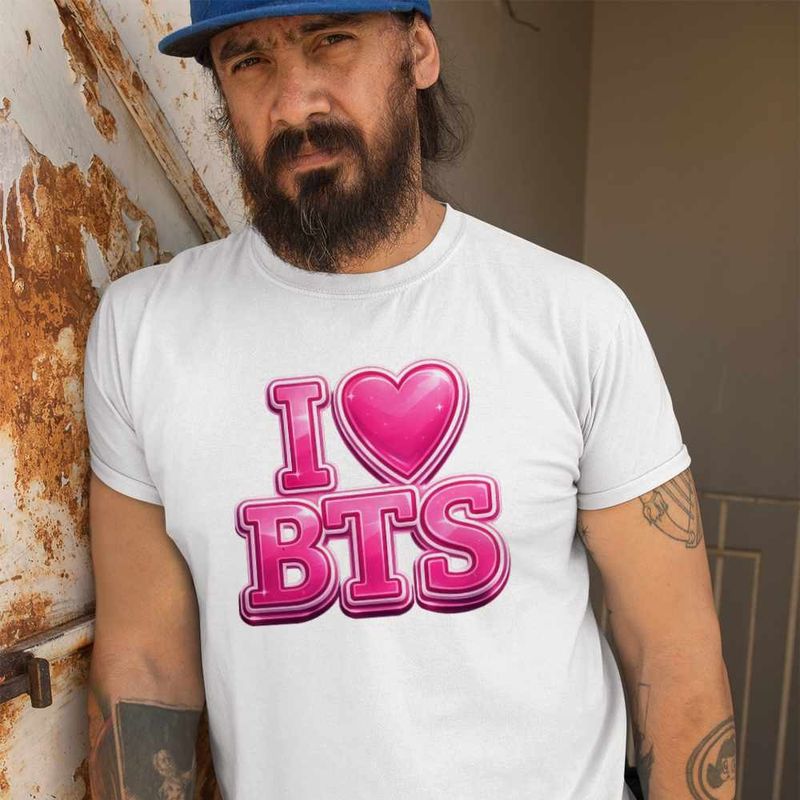 Fashion, accesorii si bijuterii - Barbati - Imbracaminte - Tricouri si bluze barbati - Tricou Barbati I Love BTS Bangtan K-Pop, alb, marime XL - Infinity.ro