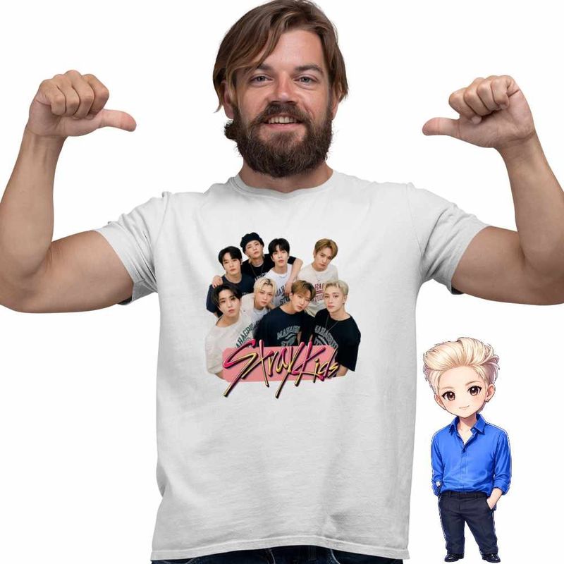 Fashion, accesorii si bijuterii - Barbati - Imbracaminte - Tricouri si bluze barbati - Tricou Barbati Stray Kids Party Merch Kpop, alb, marime 2XL - Infinity.ro