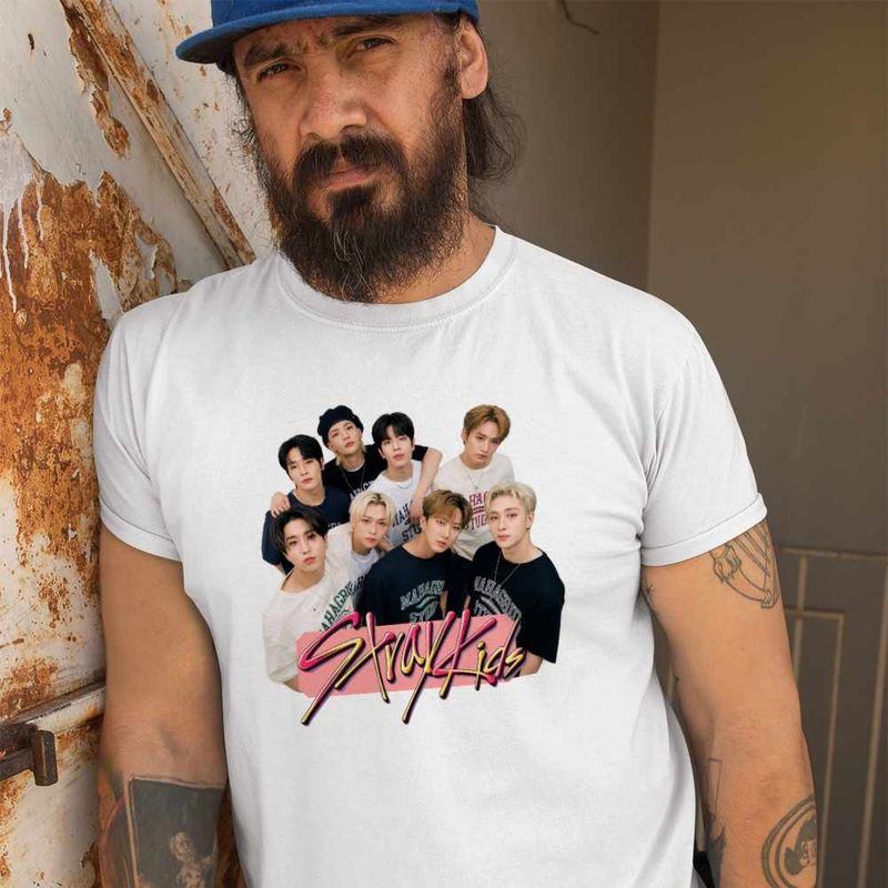 Fashion, accesorii si bijuterii - Barbati - Imbracaminte - Tricouri si bluze barbati - Tricou Barbati Stray Kids Party Merch Kpop, alb, marime 2XL - Infinity.ro
