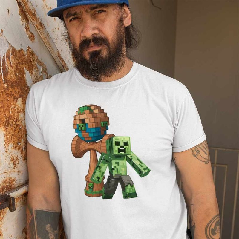 Fashion, accesorii si bijuterii - Barbati - Imbracaminte - Tricouri si bluze barbati - Tricou Barbati Kendama Minecraft Creeper Trial, alb, marime XL - Infinity.ro