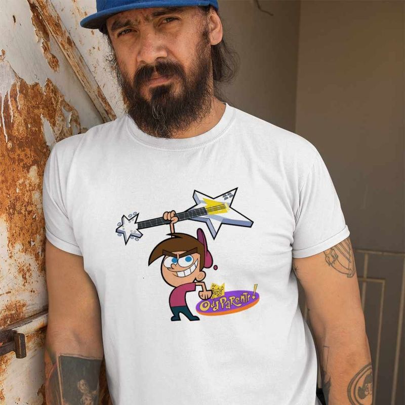 Fashion, accesorii si bijuterii - Barbati - Imbracaminte - Tricouri si bluze barbati - Tricou Barbati Fairly Odd Parents Timmy Turner Chitara Nasii mei Vrajitori, alb, marime M - Infinity.ro