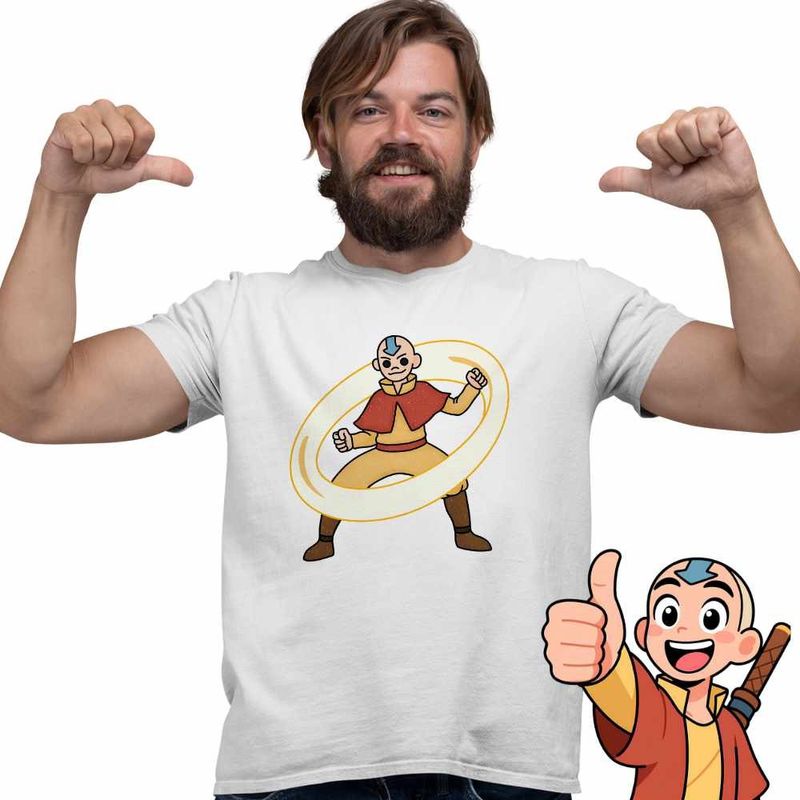 Fashion, accesorii si bijuterii - Barbati - Imbracaminte - Tricouri si bluze barbati - Tricou Barbati Avatar Legenda lui Aang Airbender Calugar Shaolin, alb, marime M - Infinity.ro