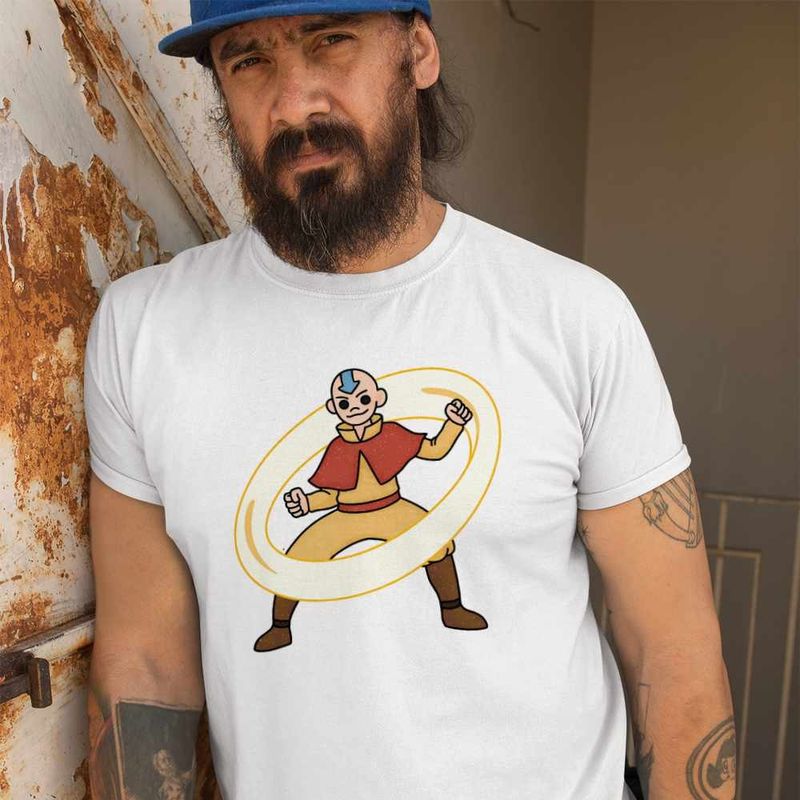 Fashion, accesorii si bijuterii - Barbati - Imbracaminte - Tricouri si bluze barbati - Tricou Barbati Avatar Legenda lui Aang Airbender Calugar Shaolin, alb, marime M - Infinity.ro