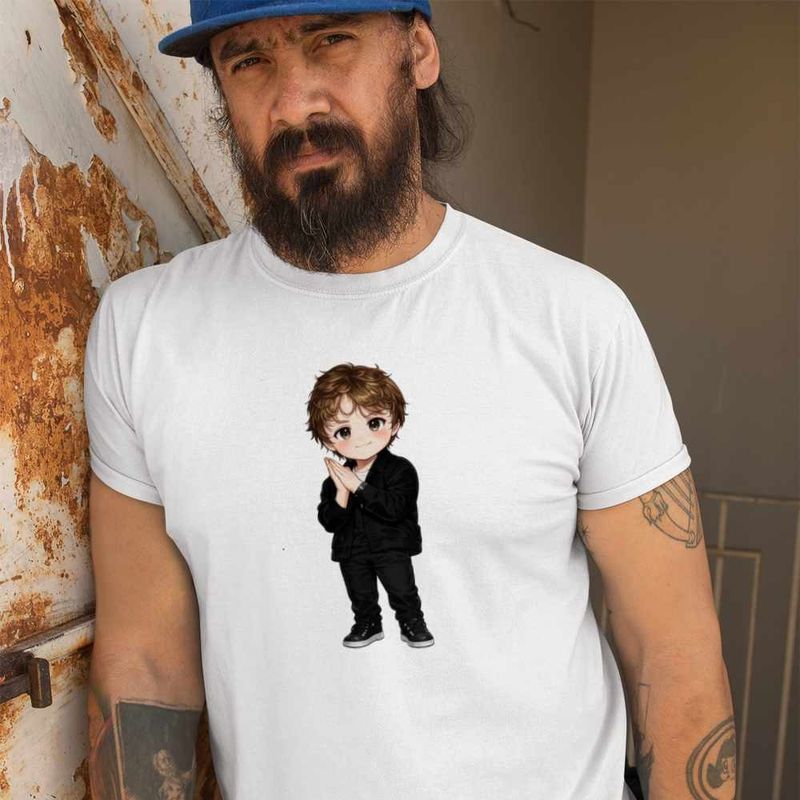 Fashion, accesorii si bijuterii - Barbati - Imbracaminte - Tricouri si bluze barbati - Tricou Barbati Lewis Capaldi Chibi Cartoon, alb, marime M - Infinity.ro