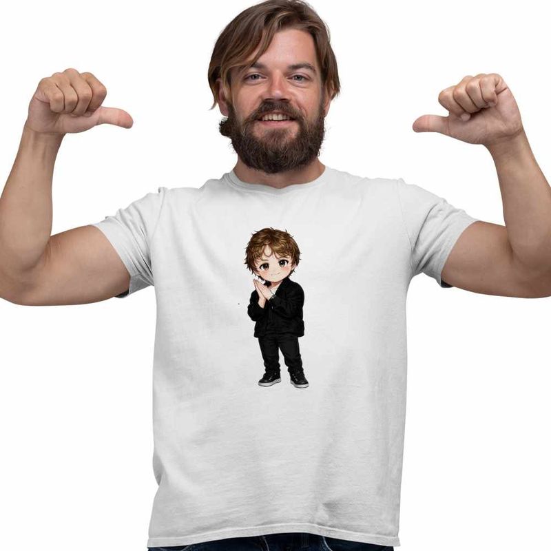 Fashion, accesorii si bijuterii - Barbati - Imbracaminte - Tricouri si bluze barbati - Tricou Barbati Lewis Capaldi Chibi Cartoon, alb, marime M - Infinity.ro