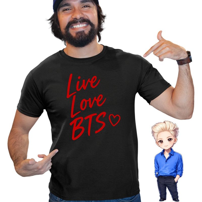 Fashion, accesorii si bijuterii - Barbati - Imbracaminte - Tricouri si bluze barbati - Tricou Barbati Live Love BTS Bangtan K-Pop, negru, marime M - Infinity.ro