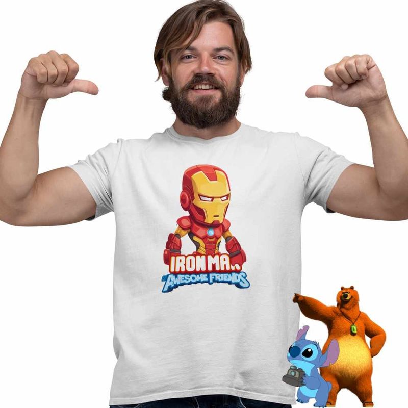 Fashion, accesorii si bijuterii - Barbati - Imbracaminte - Tricouri si bluze barbati - Tricou Barbati Iron Man Omul Fier Otel, alb, marime XL - Infinity.ro
