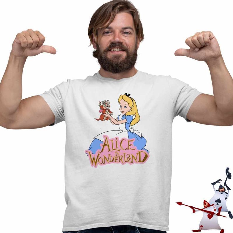 Fashion, accesorii si bijuterii - Barbati - Imbracaminte - Tricouri si bluze barbati - Tricou Barbati Alice Tara Minunilor Dinah, alb, marime M - Infinity.ro