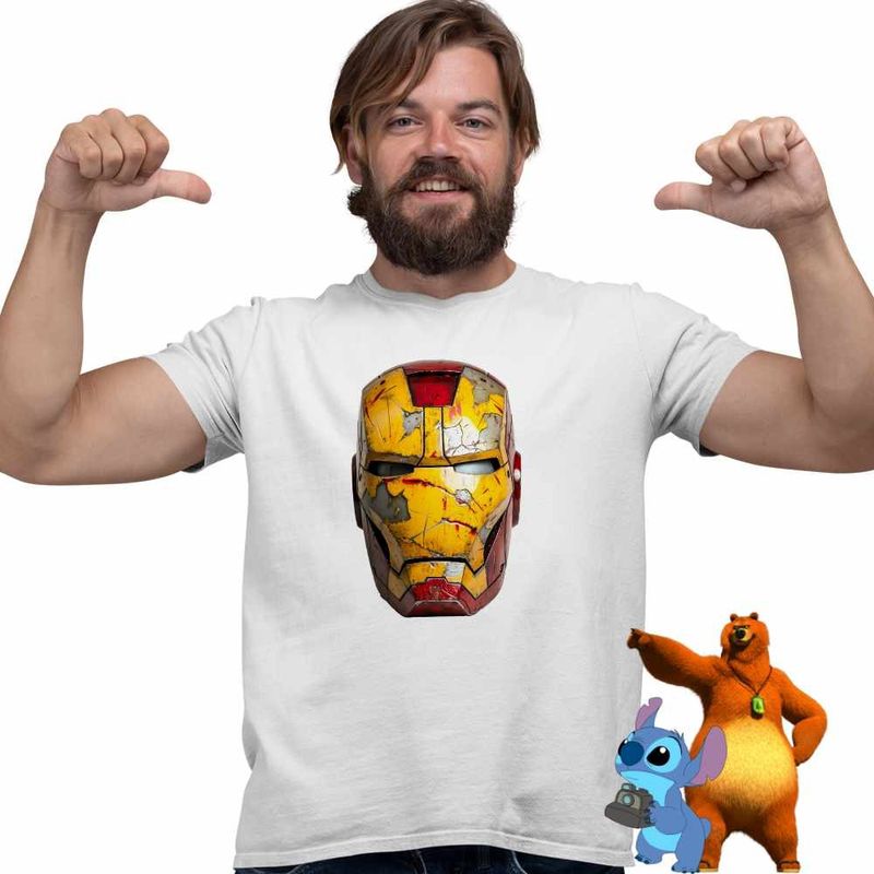 Fashion, accesorii si bijuterii - Barbati - Imbracaminte - Tricouri si bluze barbati - Tricou Barbati Iron Man Casca, alb, marime S - Infinity.ro